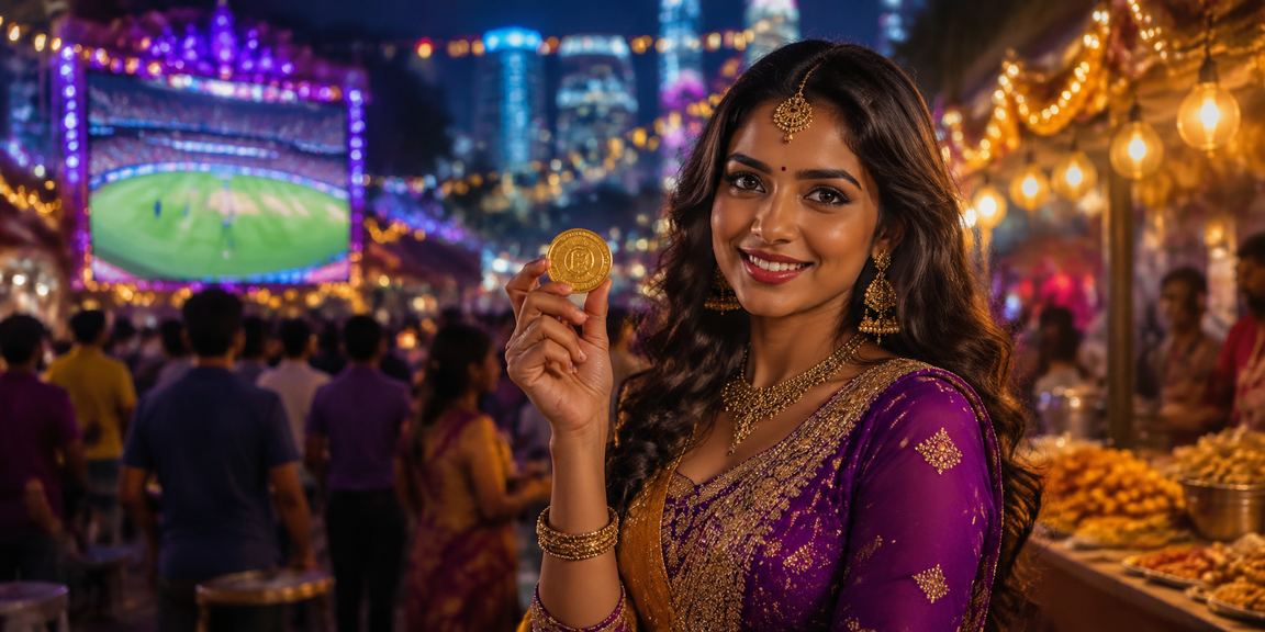 Excited cricket fans placing bets at an Indian night market setting